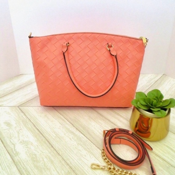 NEW! VICTORIA'S SECRET The Victoria Slouchy Satchel Guava Woven Pink - Picture 7 of 8